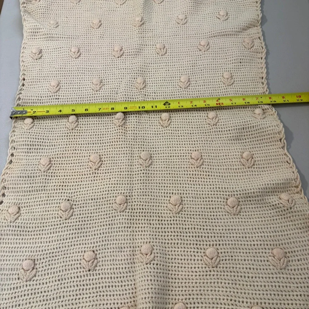 Vintage Handmade Crochet Baby Blanket Cream Floral Popcorn Stitch Nursery 31x20